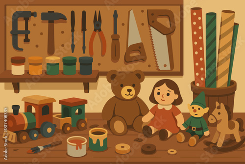 Santa vector wonder blend s perfect jars illustration wrapping detailed toys workshop