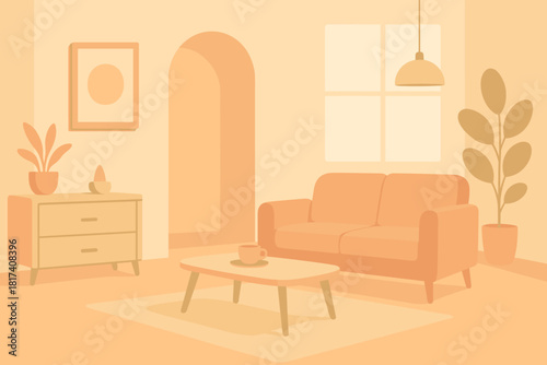 Minimal warmth shadows interior symbolizing soft cozy peace haven vector illustration geometric
