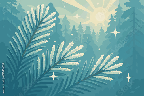 Frosty ice cold vector symbolizing illustration simplicity crystals harmony detail pine forest