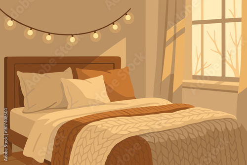 Blankets vector filling serenity bedroom above window bed illustration wool winter soft