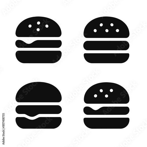 Minimalist black icons of classic burgers with various toppings