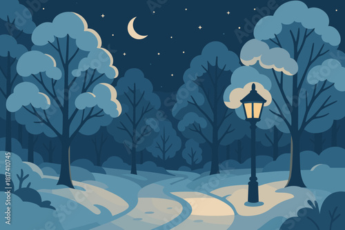 Light lantern vector peaceful illustration along gentle soft night winter calm shadows
