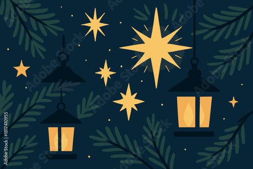 Composition magical conveying winter abstract glowing illustration night minimalist branches flat vector