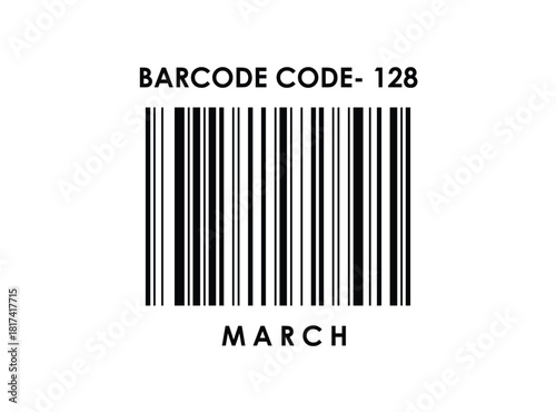 Code 128 March  Month EAN Barcode Isolated on White Background