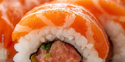 Close-Up Salmon Sushi Roll