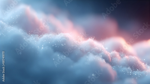 Dreamy sparkling clouds with glowing light and glitter effect. Abstract soft background perfect for design elements or ethereal themes.