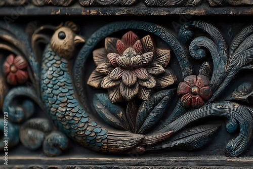 Artistic carved floral pattern on surface high resolution picture