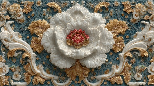 Artistic colorful flower relief on ceramic wall high resolution picture