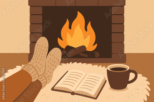 Illustration winter coffee vector wool wearing retreat soft crackling cup cozy resting