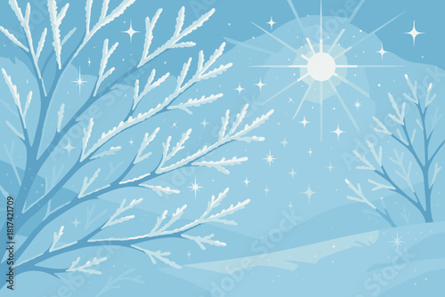 Landscape crystal branches icy frost vector reflections illustration frosty morning details sparkle