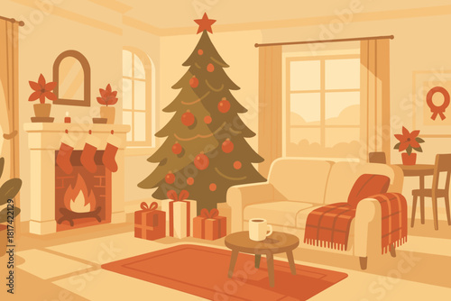 Morning peace light reds panoramic illustration christmas soft creating vector home mood