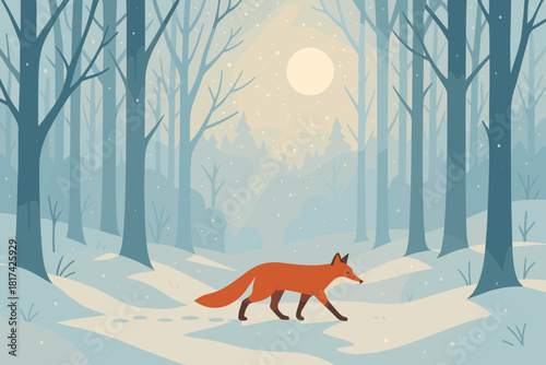 Fox flakes nature vector forest walk glowing tranquility quiet through tiny frosty