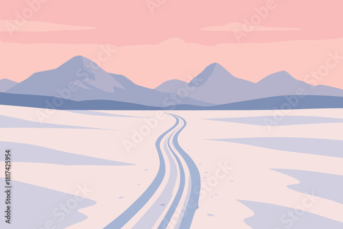 Calm snowy adding panorama tranquil path vector faint view illustration sky through
