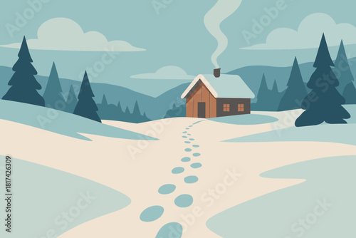 Winter faint to illustration journey serene silent warmth stillness vector distant into