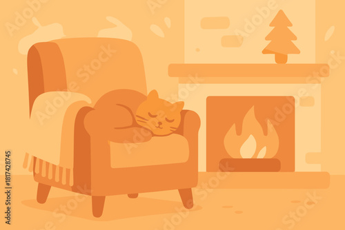 Vector over rest chair cozy embodying blanket illustration draped curled cat scene
