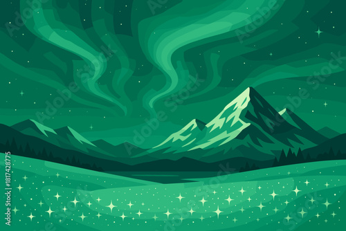 Snowy emerald over beneath tones aurora illustration nature snow blending landscape vector