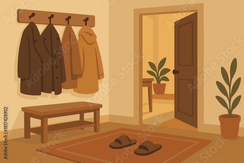 Sanctuary vector hallway warmth flat light floor illustration cozy everyday faint composition