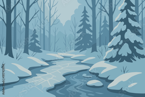 Under vector balanced shimmering through frosty light stream surface forest blue thin