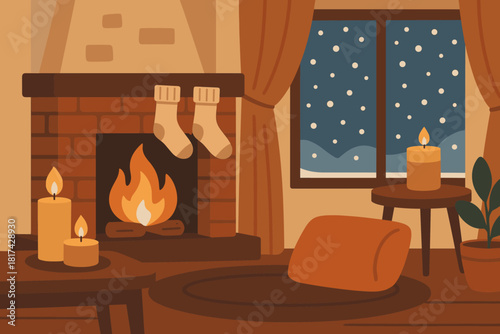 Atmosphere winter socks rest comfort illustration creating snowfall cozy outside window retreat