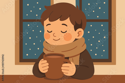 Cheeks innocence outside scene moment blending illustration cozy wrapped glow cocoa warmth