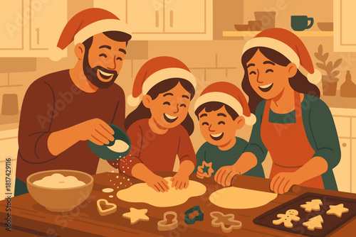 Parents baking festive joy warm illustration children highlighting smiles family cookies vector
