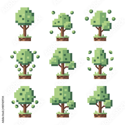 Pixel Apple Trees and Orchard Plants for Game Landscape Design
