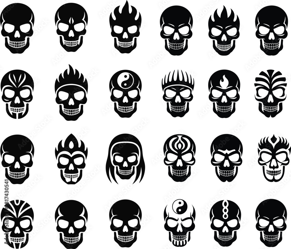 Fototapeta premium Skull Icon Set Tribal Tattoo Vector Illustration .