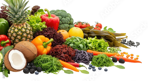 Fototapeta Naklejka Na Ścianę i Meble -  Fresh and colorful healthy fruits and vegetables isolated on transparent background