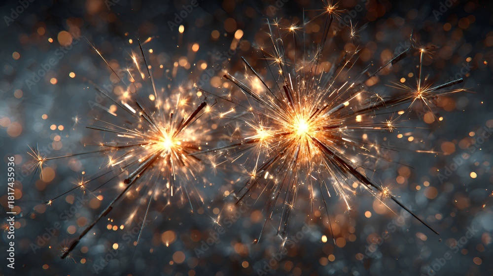 Fototapeta premium Golden sparklers ignite the night with bursts of light creating a festive mood and adding a touch of magic to the dark background tonight.