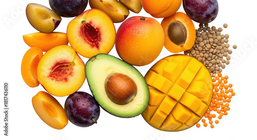 Fototapeta Naklejka Na Ścianę i Meble -  Assortment of fresh fruits and legumes isolated on transparent background