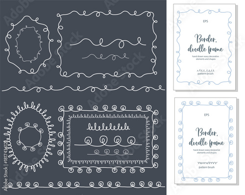 Wave hand drawn doodle frame border. Vector editable seamless elements. Wavy borders design set with organic wave outlines.