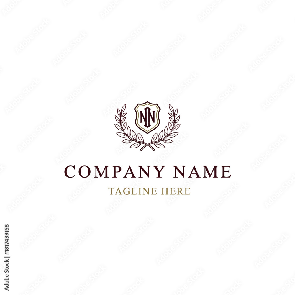 Fototapeta premium Classic heraldic shield logo with NN monogram and laurel wreath.