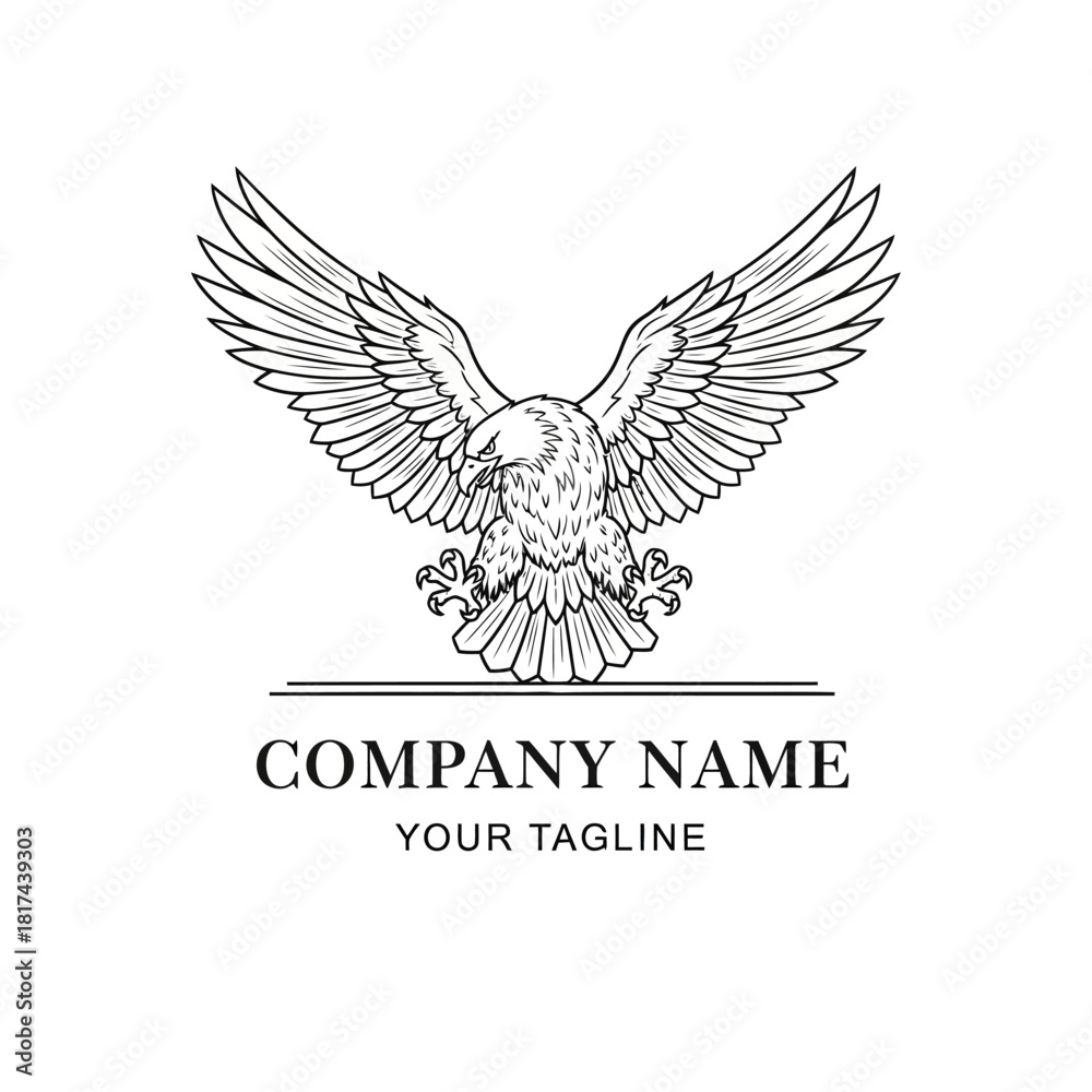 Fototapeta premium Majestic Eagle with Spread Wings Logo Design.