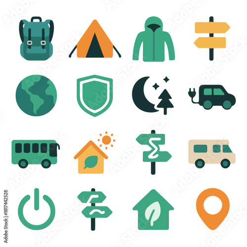 Outdoor Icons: A collection of various outdoor activity and environment-related icons. Representing diverse activities in nature