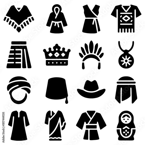 Symbols of Cultural Expression: A curated collection of diverse traditional garments and symbolic items, representing the rich tapestry of global cultures and heritage.