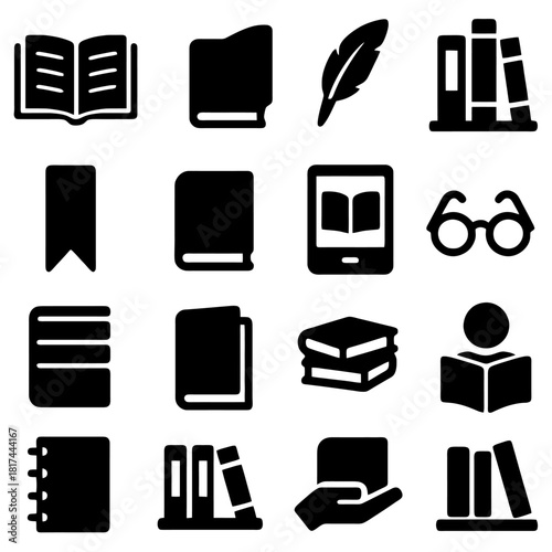 Reading Icons: A set of essential reading-related icons designed to highlight the different forms of books, the joy of reading, and related objects. 