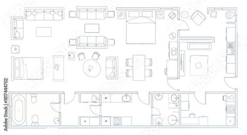 Detailed Architectural Floor Plan Modern Apartment Layout with Furniture Arrangement