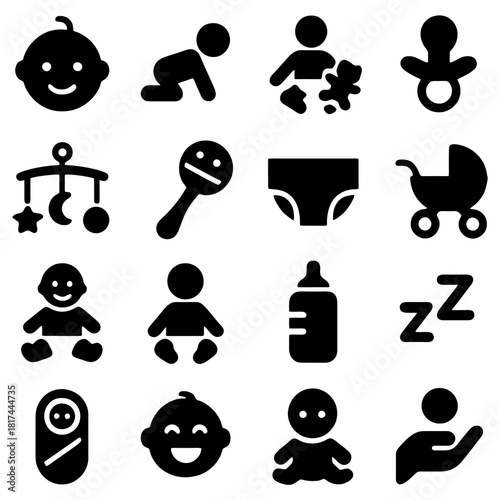 Icons of Infancy: A collection of simple, charming icons, each illustrating the various aspects of infant life, offering a visual vocabulary of babyhood.