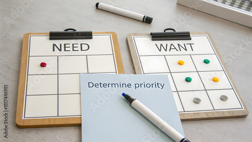 Decision making checklist board to determine priorities