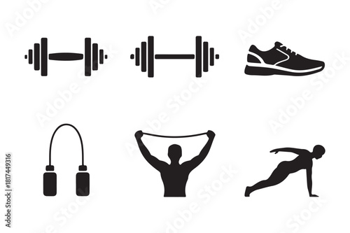 Fitness and exercise icons representing strength training and cardio