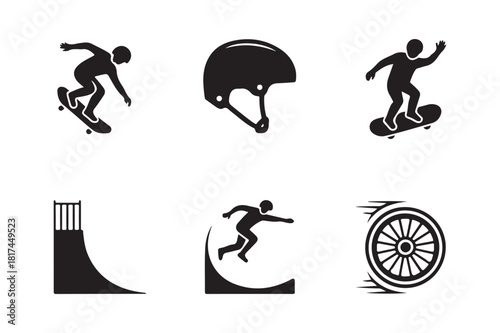 Skateboarding icons and graphics for extreme sports and recreation