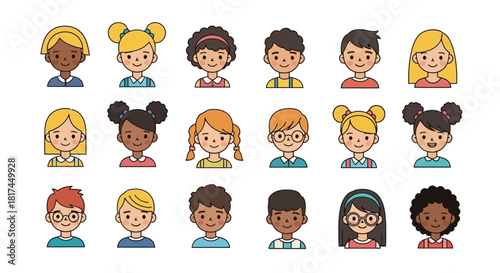 Diverse Children's Portraits A Collection of Smiling Faces in a Variety of Hairstyles and Skin Tones