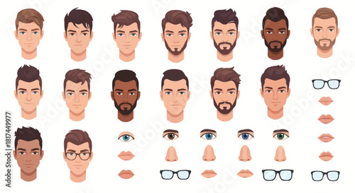 Diverse Vector Portraits Customizable Male Head Icons for Design and Illustration Projects
