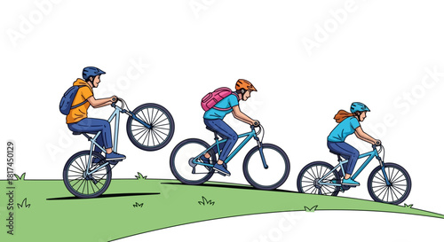 Cyclists Enjoying the Outdoors A Fun Day of Biking and Adventure on a Sunny Hill