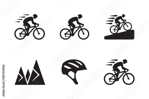 Collection of bicycle riding and mountain icons