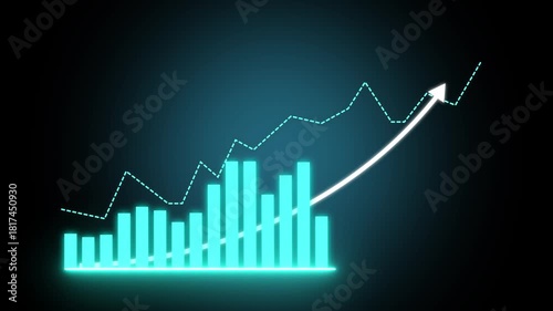 Business graph growth concept in allusive graph chart showing marketing sales profit increasing to future target. Excellent financial status of corporate business going up.