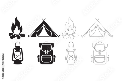 Camping and hiking gear icons collection