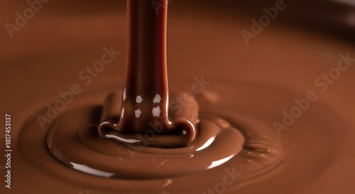 Flowing chocolate stream on brown background