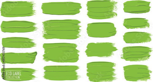 Vibrant green paint brush stroke collection with artistic texture, ideal for natural design elements and eco-friendly creative backgrounds