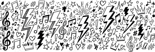 Music Notes and Lightning Bolts A Dynamic Doodle Design for Energetic Musical Themes